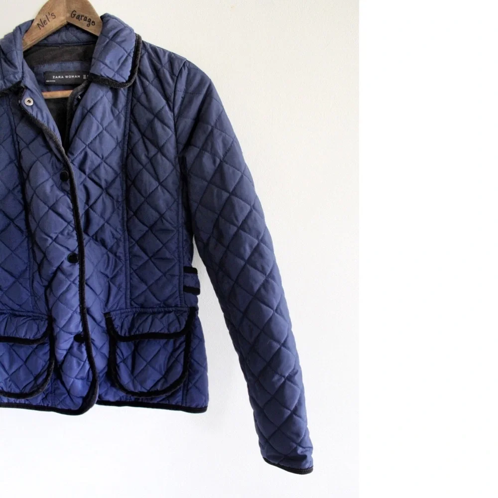 Zara Blue Contrasting Quilted Button Jacket Small Preowned - Picture 5 of 9